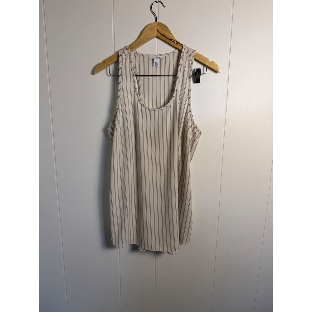 Daily Ritual Tank Top 12 Cream Black Striped Racerback Scoop Neck Sleeveless
